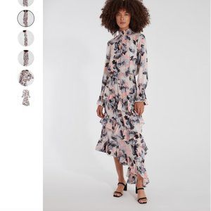 MISA Los Angeles Rania Chiffon Smock Neck Asymmetrical Maxi Dress